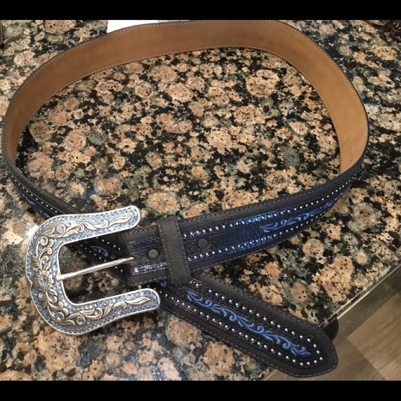 Justin Belt size 38 rhinestones embroidery studs - Picture 2 of 7